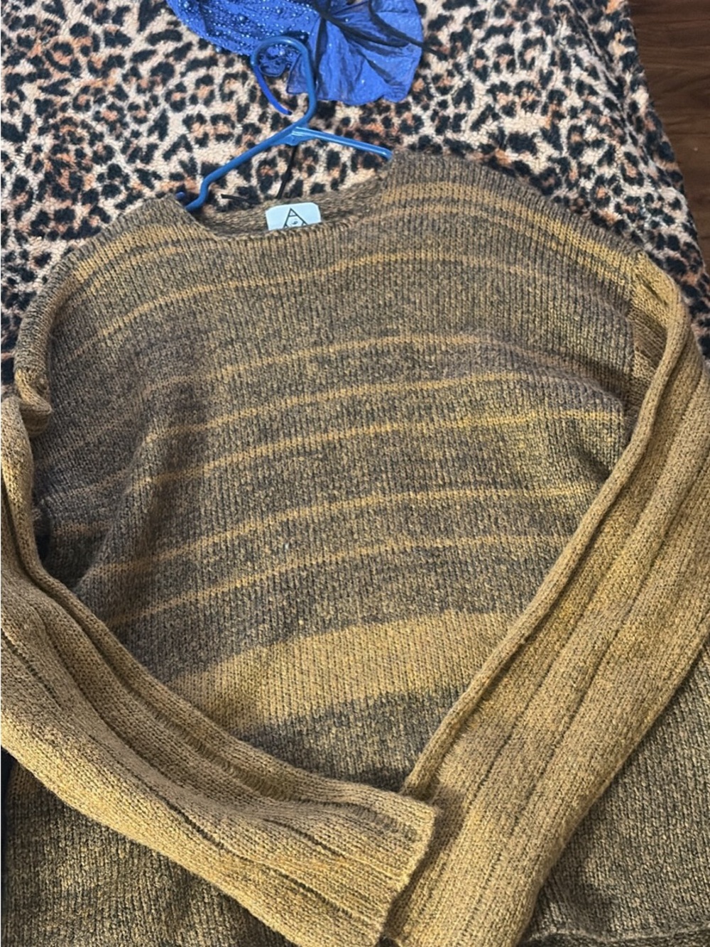 UNIF Striped Crew Sweater in Mustard and Olive